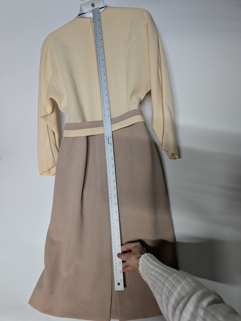 Cream and Taupe Pencil Skirt Bat Wing Dress Classic Vintage Handmade Classic - Picture 7 of 15